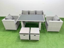 Fimous Patio Garden Furniture Sets with Dining Table 2 Small Stool in Light Grey - thumbnail 2