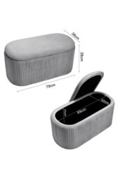 Living and Home Maliyah Velvet Oval Storage Footstool in Grey - thumbnail 6