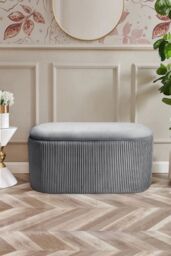 Living and Home Maliyah Velvet Oval Storage Footstool in Grey - thumbnail 2