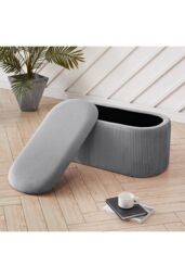 Living and Home Maliyah Velvet Oval Storage Footstool in Grey - thumbnail 3