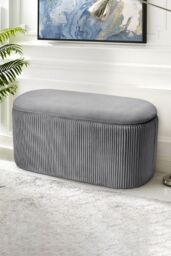 Living and Home Maliyah Velvet Oval Storage Footstool in Grey