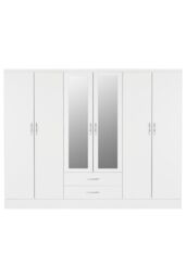Seconique Nevada 6 Door 2 Drawer Mirrored Wardrobe in White - thumbnail 2