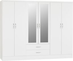Seconique Nevada 6 Door 2 Drawer Mirrored Wardrobe in White - thumbnail 7