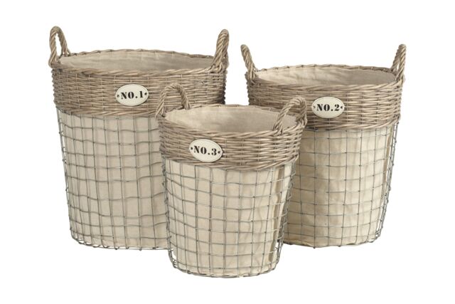 Orsina Set Of 3 Round Laundry Baskets, Willow Laundry Basket, Compact Clothes Hamper, Sturdy Lidded Container in Natural - image 1