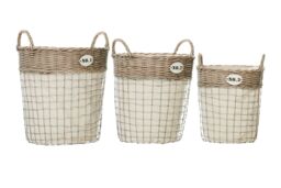 Orsina Set Of 3 Round Laundry Baskets, Willow Laundry Basket, Compact Clothes Hamper, Sturdy Lidded Container in Natural - thumbnail 3