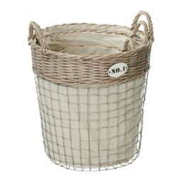 Orsina Set Of 3 Round Laundry Baskets, Willow Laundry Basket, Compact Clothes Hamper, Sturdy Lidded Container in Natural - thumbnail 2