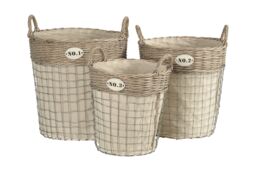 Orsina Set Of 3 Round Laundry Baskets, Willow Laundry Basket, Compact Clothes Hamper, Sturdy Lidded Container in Natural - thumbnail 1
