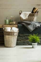 Orsina Set Of 3 Round Laundry Baskets, Willow Laundry Basket, Compact Clothes Hamper, Sturdy Lidded Container in Natural - thumbnail 4