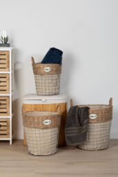 Orsina Set Of 3 Round Laundry Baskets, Willow Laundry Basket, Compact Clothes Hamper, Sturdy Lidded Container in Natural - thumbnail 5