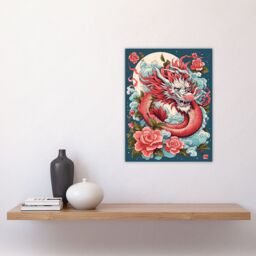 "Artery8 Wall Art Print Fantasy Dragon Floral Red Blue Roses 2024 China Year Of The Dragon Poster - Size: W18"" x H24""" - thumbnail 4