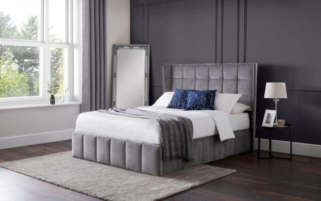 Ashfield Grey Plush Premium Velvet Ottoman Bed - King - image 1