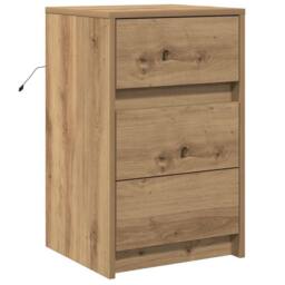 Berkfield Home Stunning Bedside Cabinet with LED Lights Artisan Oak Engineered Wood in Brown - thumbnail 3