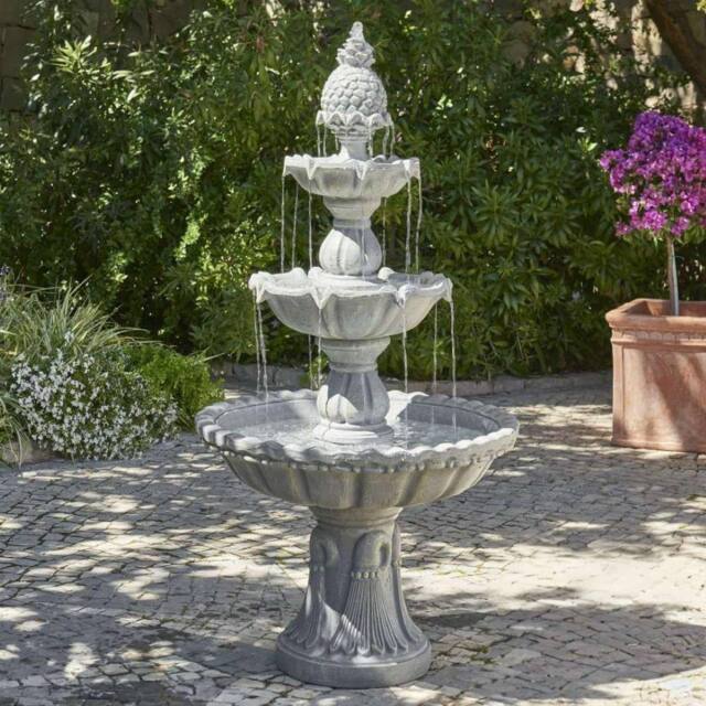 Primrose Regal Three Tier Garden Fountain Water Feature 3 Tiered Cascade 150cm in Light Grey - image 1