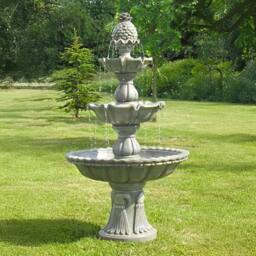 Primrose Regal Three Tier Garden Fountain Water Feature 3 Tiered Cascade 150cm in Light Grey - thumbnail 2