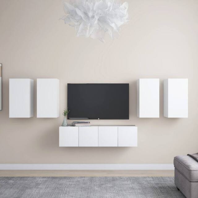 Berkfield Home 6 Piece TV Cabinet Set White Engineered Wood - image 1