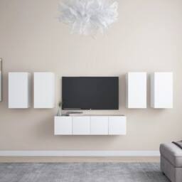 Berkfield Home 6 Piece TV Cabinet Set White Engineered Wood - thumbnail 1
