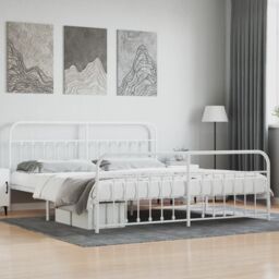 Berkfield Home Metal Bed Frame with Headboard & Footboard White 200x200 cm - thumbnail 1