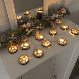 ValueLights Christmas Indoor Wooden Star & Reindeer Disc String Lights 10 Warm White Bulbs - thumbnail 2