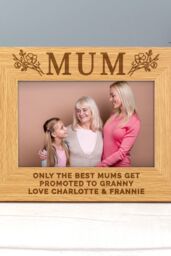 Personalised Memento Company Women's Personalised Floral Mum 6x4 Oak Finish Photo Frame in Light Brown - thumbnail 3