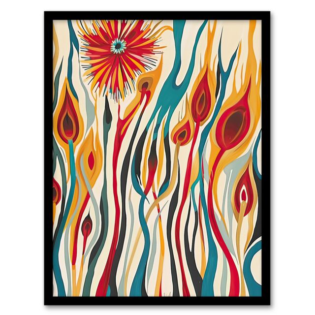 "Artery8 Abstract Match Sticks Fire Flower Design Blaze Framed Art Print - Size: W12"" x H16""" - image 1
