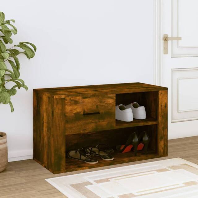 Berkfield Home Shoe Cabinet Smoked Oak 80x35x45 cm Engineered Wood in Brown - Size: 80 x 35 x 45 cm - image 1