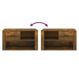 Berkfield Home Shoe Cabinet Smoked Oak 80x35x45 cm Engineered Wood in Brown - Size: 80 x 35 x 45 cm - thumbnail 7