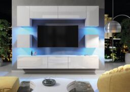 Mex Furniture LTD TV Wall Unit with LED Lighting & Gloss Doors / 242cm in White - thumbnail 5