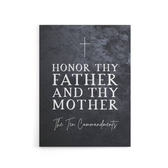 "Artery8 Ten Commandments Honor Parents Bible Quote Canvas Wall Art Print in Grey - Size: W18"" x H24""" - image 1