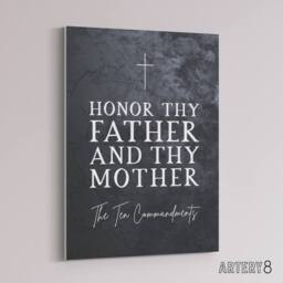 "Artery8 Ten Commandments Honor Parents Bible Quote Canvas Wall Art Print in Grey - Size: W18"" x H24""" - thumbnail 2