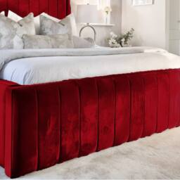 "UK Bed Furniture Geneva Upholstered Bed Frame with 54"" Headboard - Slatted Base in Maroon - Size: King" - thumbnail 3