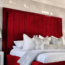 "UK Bed Furniture Geneva Upholstered Bed Frame with 54"" Headboard - Slatted Base in Maroon - Size: King" - thumbnail 2