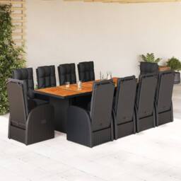 Berkfield Home Beautiful 11 Piece Garden Dining Set with Cushions Black Poly Rattan - thumbnail 2