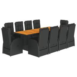 Berkfield Home Beautiful 11 Piece Garden Dining Set with Cushions Black Poly Rattan - thumbnail 3