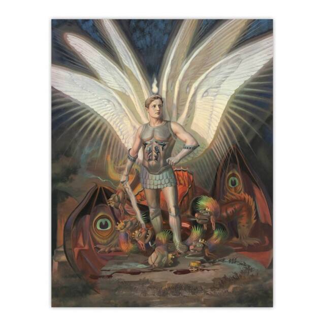 "Artery8 Wasastjerna Archangel Michael Defeating the Dragon Wall Art Print - Size: W12"" x H16""" - image 1