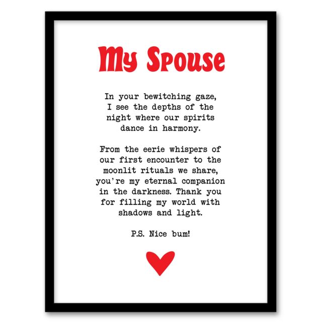 "Artery8 Love Poem Goth Spouse Romantic Poetry Fun Framed Art Print in White - Size: W12"" x H16""" - image 1
