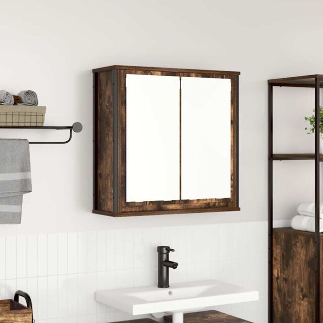 Berkfield Home Bathroom Wall Cabinet with Mirror Smoked Oak 60x21x60 cm in Brown - Size: 60 x 21 x 60 cm - image 1