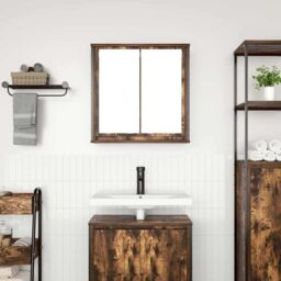 Berkfield Home Bathroom Wall Cabinet with Mirror Smoked Oak 60x21x60 cm in Brown - Size: 60 x 21 x 60 cm - thumbnail 3