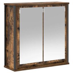Berkfield Home Bathroom Wall Cabinet with Mirror Smoked Oak 60x21x60 cm in Brown - Size: 60 x 21 x 60 cm - thumbnail 2