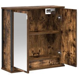 Berkfield Home Bathroom Wall Cabinet with Mirror Smoked Oak 60x21x60 cm in Brown - Size: 60 x 21 x 60 cm - thumbnail 4