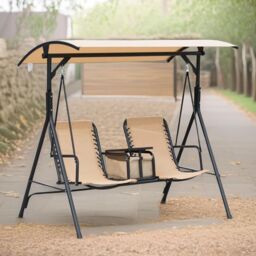 FURNOS 2 Seater Garden Swinging Chair With Pivot Table in Beige - thumbnail 3