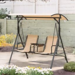 FURNOS 2 Seater Garden Swinging Chair With Pivot Table in Beige - thumbnail 2