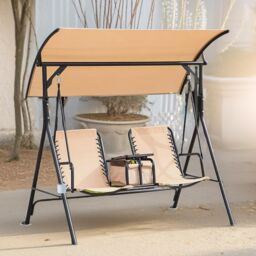 FURNOS 2 Seater Garden Swinging Chair With Pivot Table in Beige - thumbnail 6