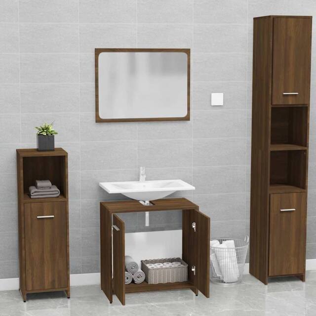 Berkfield Home Durable Bathroom Furniture Set Brown Oak Engineered Wood - image 1