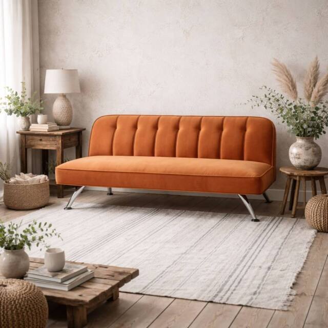 Wyld Haus Malahide Orange Velvet Tufted Sofa Bed Single - image 1
