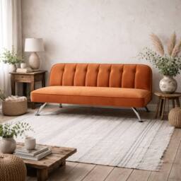Wyld Haus Malahide Orange Velvet Tufted Sofa Bed Single - thumbnail 1
