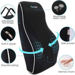 SPETLEK Lumbar Back Support Cushion Memory Foam in Black - Size: 100 cm x 190 cm - thumbnail 3