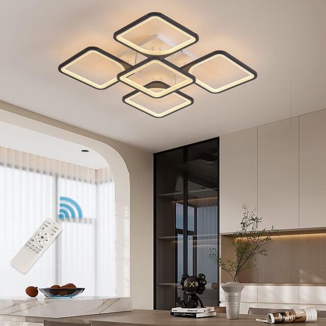 Garwarm Black 70W Acrylic Metal Dimmable 5 Heads Squares LED Ceiling Light with Remote - image 1