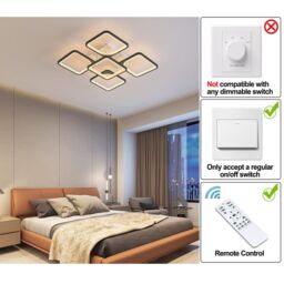 Garwarm Black 70W Acrylic Metal Dimmable 5 Heads Squares LED Ceiling Light with Remote - thumbnail 2