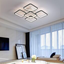 Garwarm Black 70W Acrylic Metal Dimmable 5 Heads Squares LED Ceiling Light with Remote - thumbnail 4