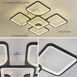 Garwarm Black 70W Acrylic Metal Dimmable 5 Heads Squares LED Ceiling Light with Remote - thumbnail 3